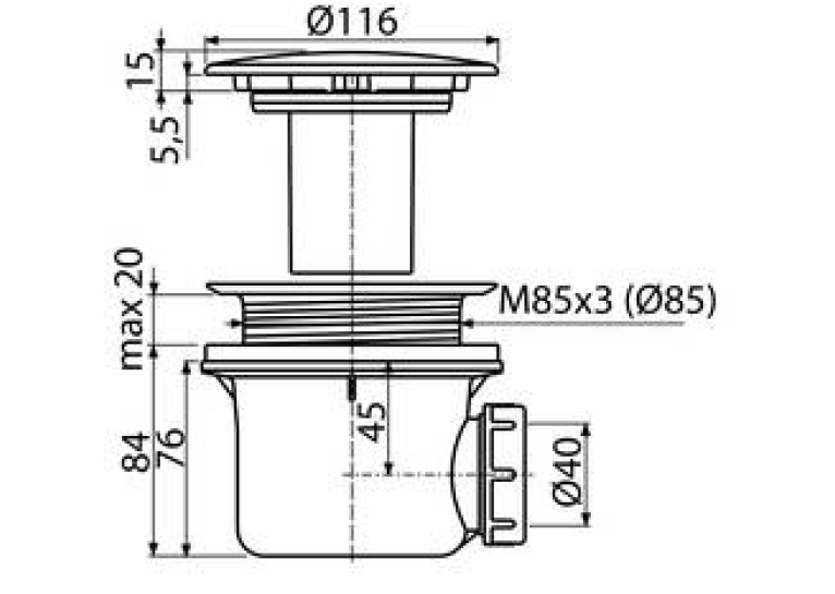 Сифон для піддону Koller Pool LUX 90 |40 мм, хром, 1047660349 (P90CPM)