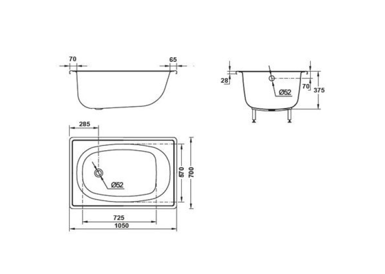 Ванна сталева прямокутна KOLLER POOL 105х70E без сидіння (B15E1200E)