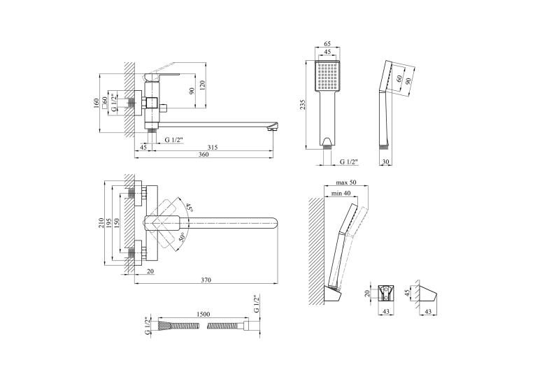 Смеситель для ванной Kroner KRM Ems - C070