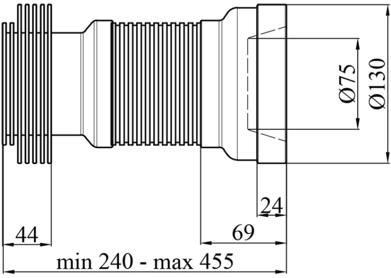 Гофра для унитаза KRP-GA110 D110 мм 240-455 мм армированая CV032079