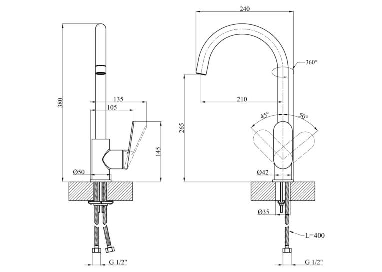 Змішувач для кухні Kroner Element Чорний 211512B-3801 CV035982