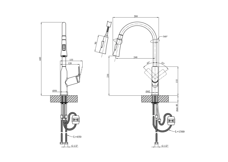 Смеситель для кухни с выдвижным изливом KronerKRP Graz - GRP030-T CV031336