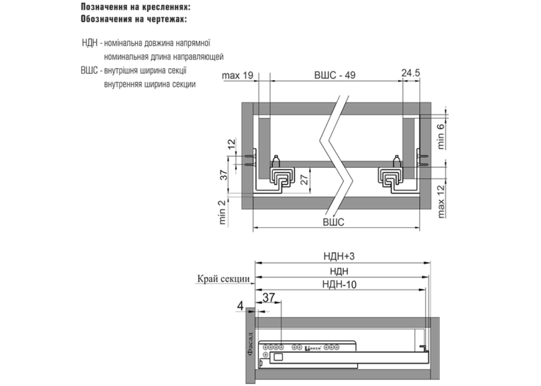 Напрямна прихованого монтажу Linken System (35 кг) L350 повного висування з доводчиком+кріплення, ДСП 16 31498
