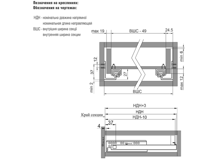 Напрямна прихованого монтажу Linken System (35 кг) L350 повного висування з доводчиком+кріплення, ДСП 16 31498