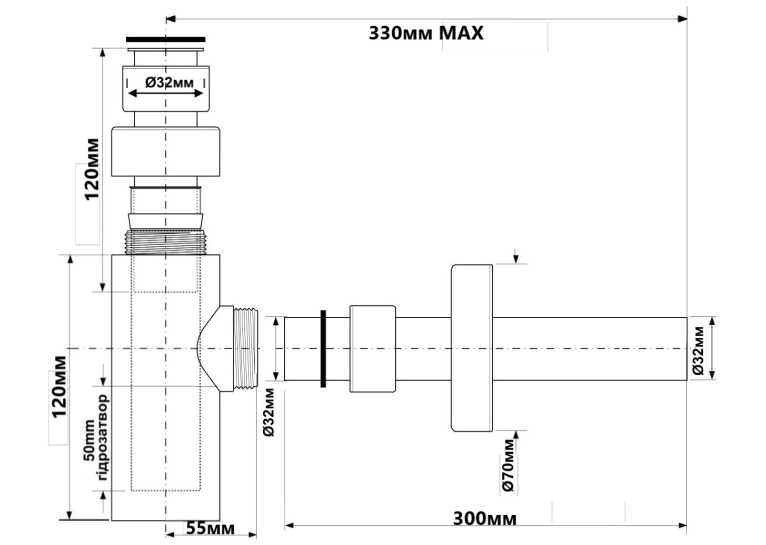 Сифон для умивальника без зливу MCALPINE 120 BLACK чорний матовий NAVARA46862