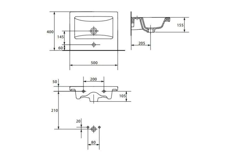 Тумба ПІК Мінімал з умивальником КОМО  50 см, T 305019 Mw + UM-5019 (Wood)