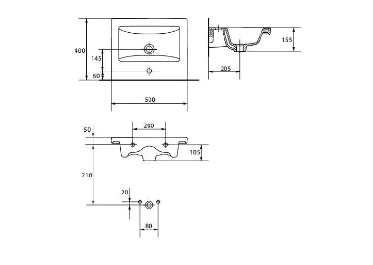 Тумба ПІК Мінімал с умывальником КОМО  50 см, T 305019 Mw + UM-5019 (Wood)