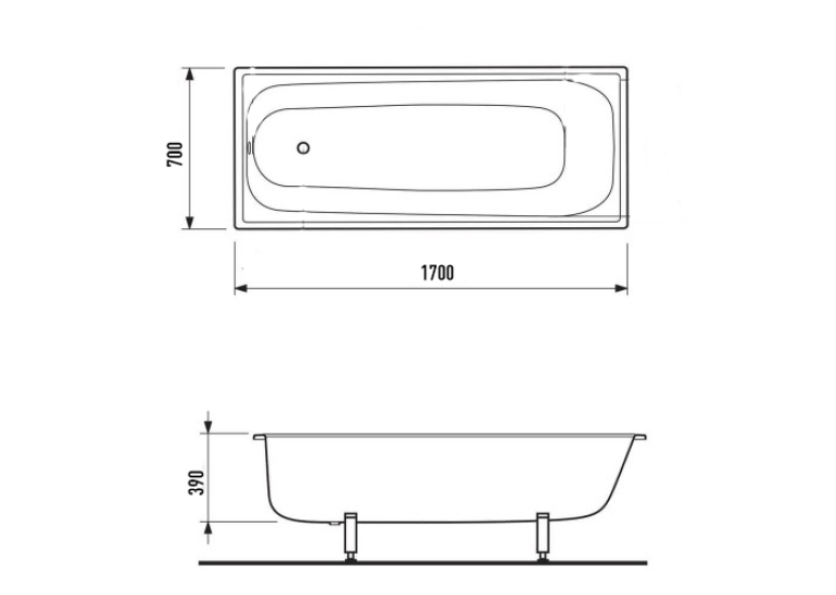 Ванна стальная прямокутна PRO STEEL 170х70x39 47353 без ніг