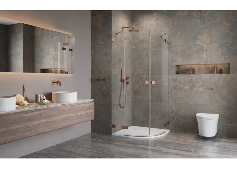 Душова кабіна напівкругла Radaway Essenza Pro Brushed Copper PDD Transparent 90x90x200, мідь, безпечне скло, 10095090-93-01L+10095090-93-01R
