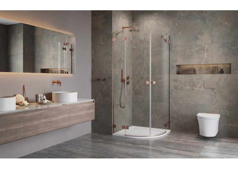 Душова кабіна напівкругла Radaway Essenza Pro Brushed Copper PDD Transparent 90x90x200, мідь, безпечне скло, 10095090-93-01L+10095090-93-01R