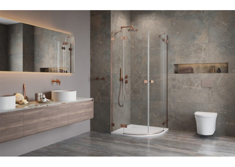Душова кабіна напівкругла Radaway Essenza Pro Brushed Copper PDD Transparent 90x90x200, мідь, безпечне скло, 10095090-93-01L+10095090-93-01R