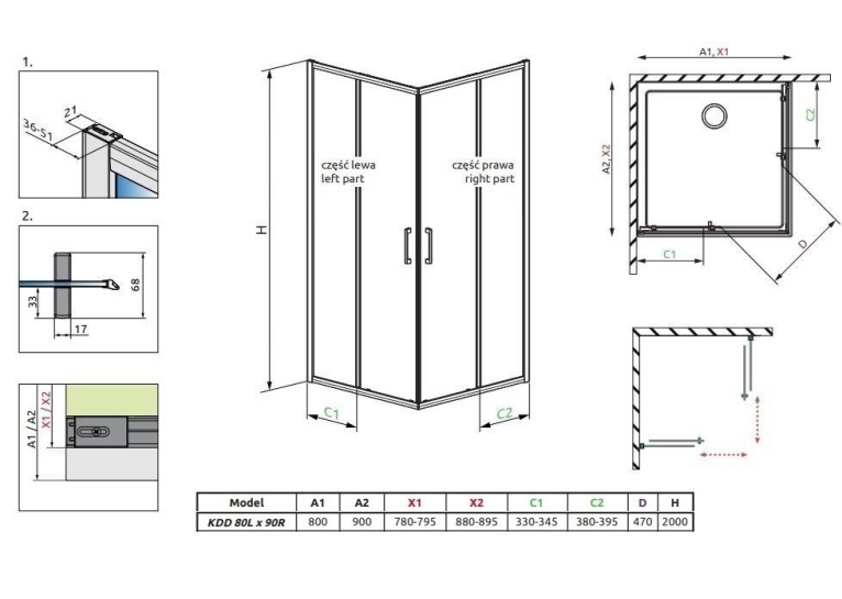 Душова кабіна квадратна Radaway Premium Pro Black KDD Transparent 90x90x200, чорний, безпечне скло, 1017090-54-01L+1017090-54-01R