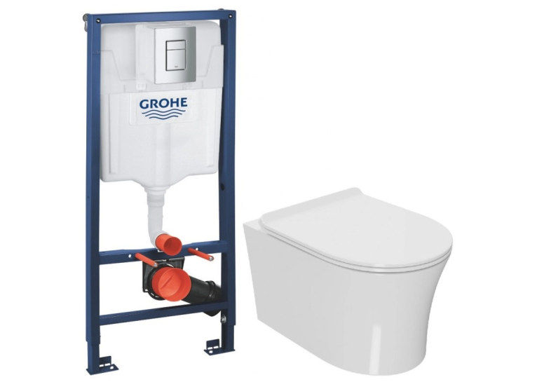 Комплект: Инсталляционная система Grohe Rapid SL 38772001 + Подвесной унитаз Rosa Toch белый с сидением дюропласт soft-close, R-2617E