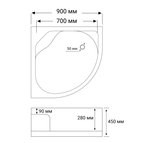 Душовий піддон Rozzy Jenori 90x90x45 см напівкруглий, акрил, сифон в комплекті,  90RZ814