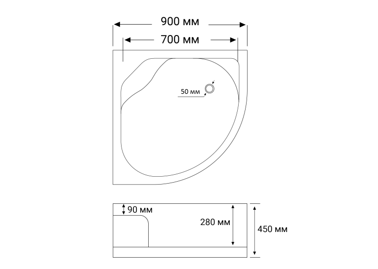 Душовий піддон Rozzy Jenori 90x90x45 см напівкруглий, акрил, сифон в комплекті,  90RZ814