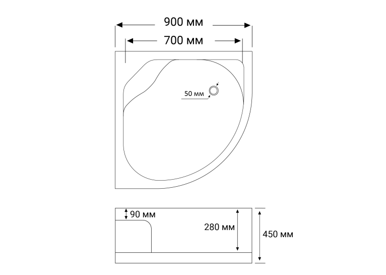 Душовий піддон Rozzy Jenori 90x90x45 см напівкруглий, акрил, сифон в комплекті,  90RZ814
