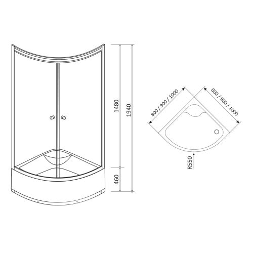 Душова кабіна Rozzy Jenori Baron 90×90 розсувна з глибоким піддоном, 90RZ014 фабрик