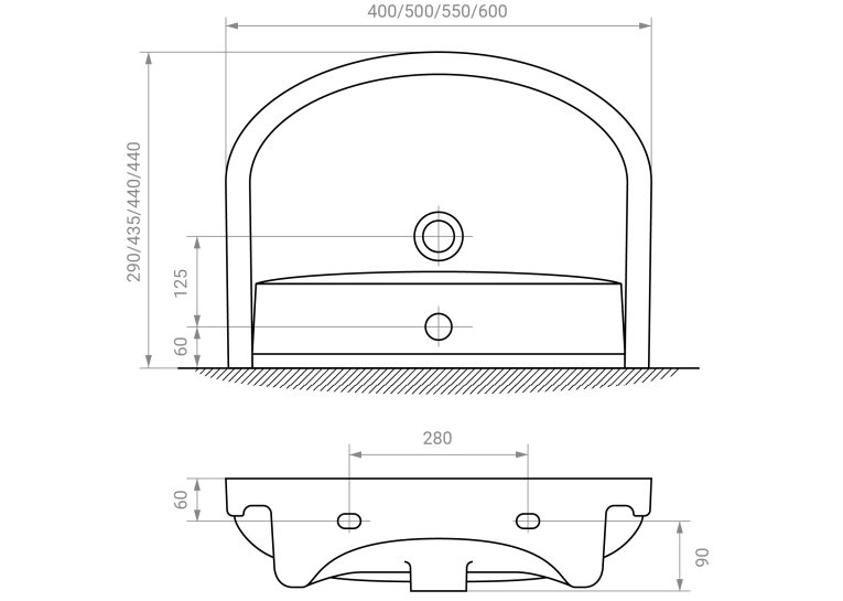 Тумба підлогова FORT-L  з умивальником 60см, (умивальник Arteco, K667-025), біла RJFU011-0160WHSET(RJFU011-0160WH + K667-025)