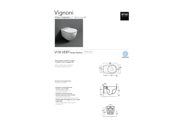 Унітаз підвісний SIMAS Vignoni Green Vertigo VI 18VERT з кришкою soft-close VI18VERT/F85/VI004