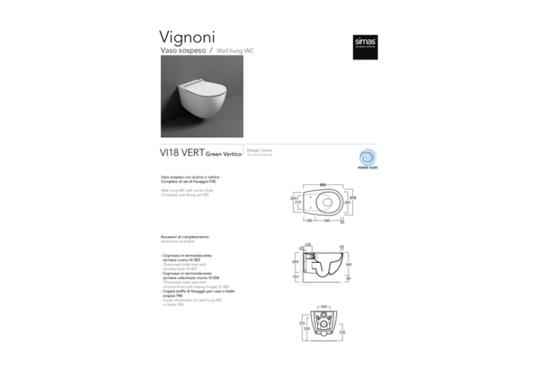Унітаз підвісний SIMAS Vignoni Green Vertigo VI 18VERT з кришкою soft-close VI18VERT/F85/VI004