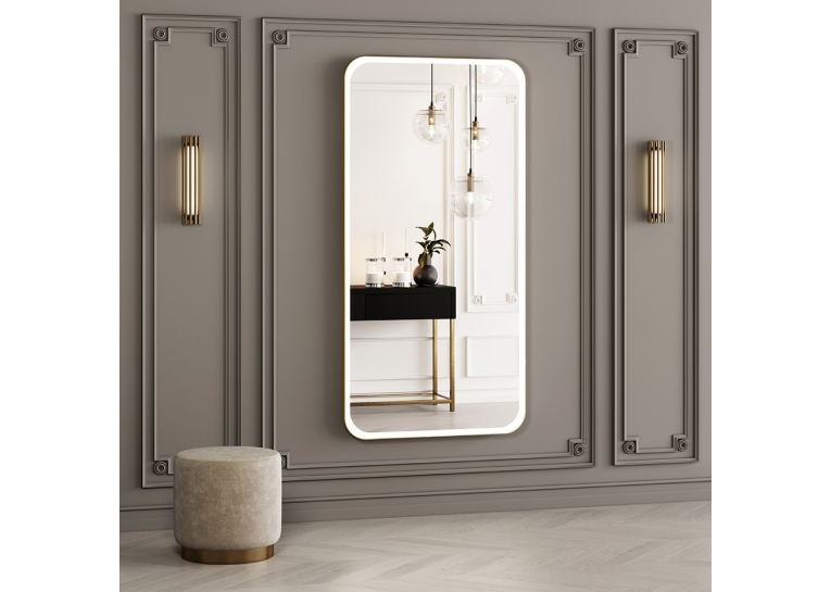 Дзеркало StudioGlass EXETER Ш600хВ800 мм., 4 мм, колір золото, підс. тепло біла