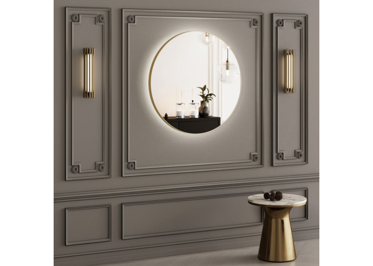 Дзеркало StudioGlass FLETCHER Ш500хВ500 мм., 4 мм, колір золото, підс. біла