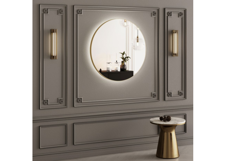 Дзеркало StudioGlass FLETCHER Ш600хВ600 мм., 4 мм, колір золото, підс. біла