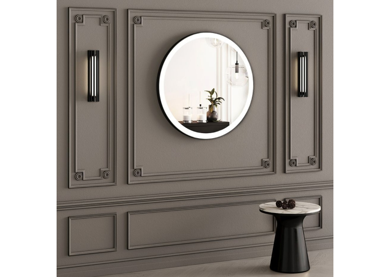 Дзеркало StudioGlass YAMATO Iron Mirror 60x60 см кругле в металевій рамі з LED-підсвіткою, (Чорний)
