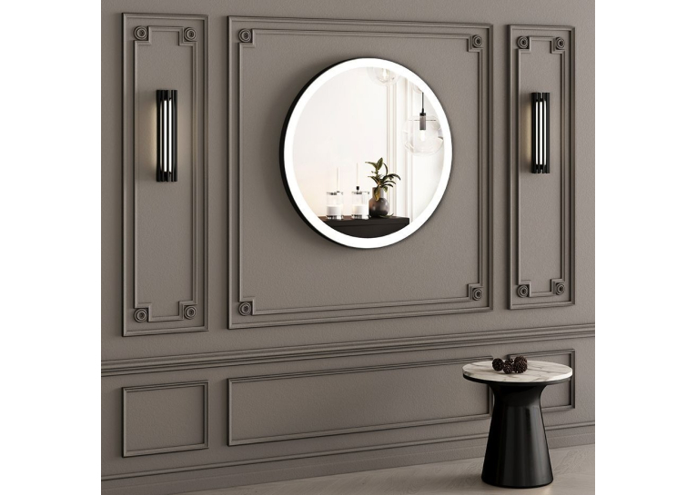 Дзеркало StudioGlass YAMATO Iron Mirror 70x70 см кругле в металевій рамі з LED-підсвіткою, (Чорний)
