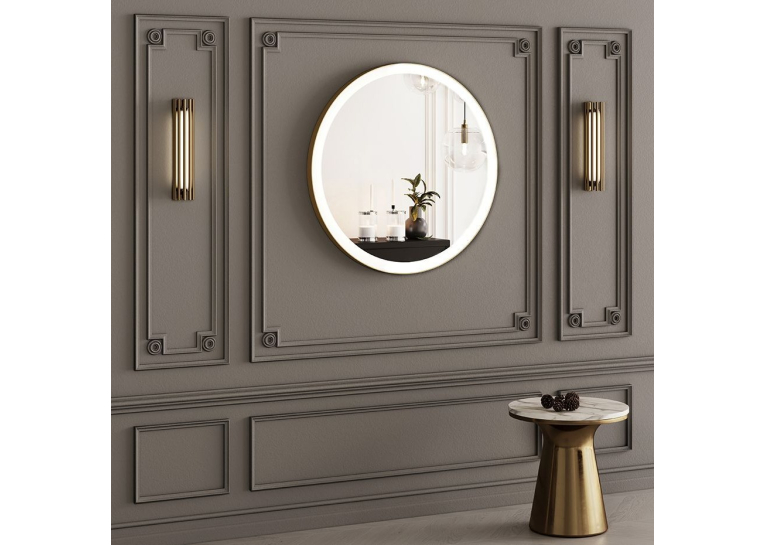 Дзеркало StudioGlass YAMATO Iron Mirror 50x50 см кругле в металевій рамі з LED-підсвіткою, (Золотий)