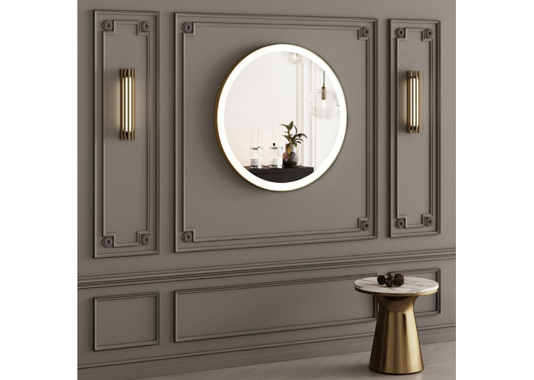 Дзеркало StudioGlass YAMATO Iron Mirror 70x70 см кругле в металевій рамі з LED-підсвіткою, (Золотий)