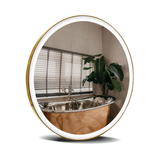 Дзеркало StudioGlass YAMATO Iron Mirror 80x80 см кругле в металевій рамі з LED-підсвіткою, (Золотий)