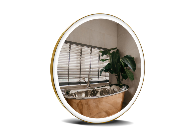 Дзеркало StudioGlass YAMATO Iron Mirror 50x50 см кругле в металевій рамі з LED-підсвіткою, (Золотий)
