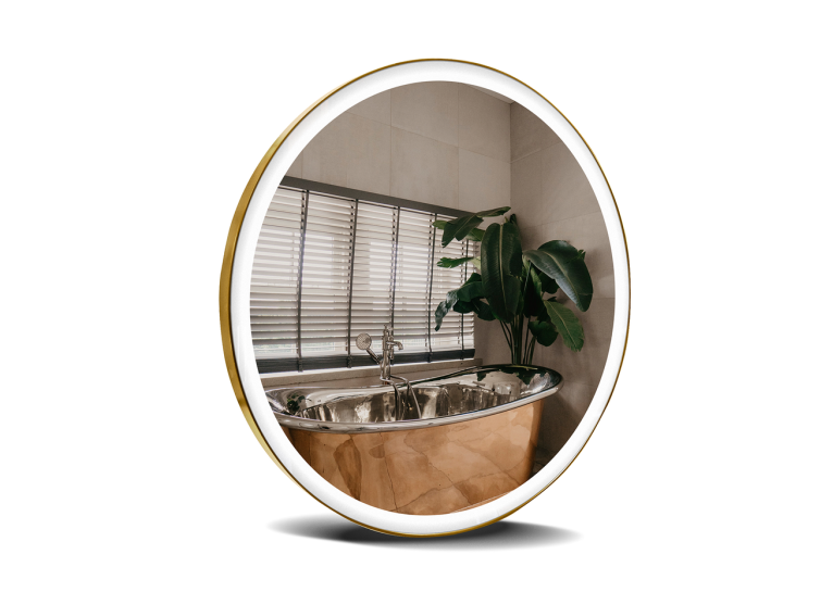 Дзеркало StudioGlass YAMATO Iron Mirror 70x70 см кругле в металевій рамі з LED-підсвіткою, (Золотий)