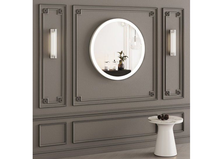 Дзеркало StudioGlass YAMATO Iron Mirror 60x60 см кругле в металевій рамі з LED-підсвіткою, (Білий)