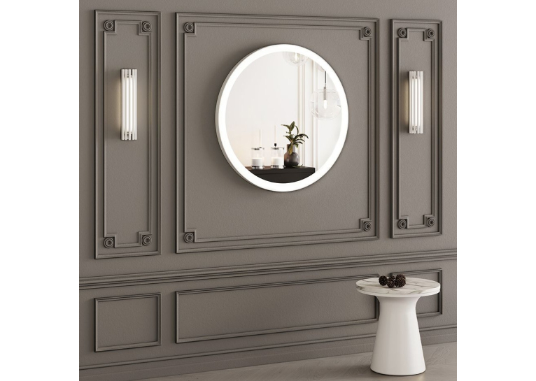 Дзеркало StudioGlass YAMATO Iron Mirror 70x70 см кругле в металевій рамі з LED-підсвіткою, (Білий)