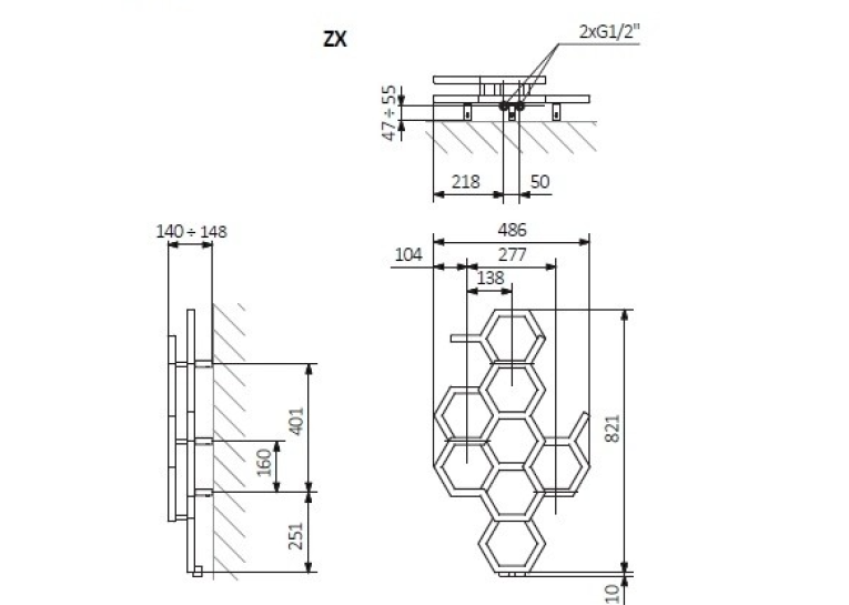 Рушникосушка Terma HEX 820x480 WGH2X082048