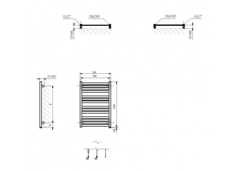 Рушникосушка Terma Marlin One 1185x530 WWMRN118053KS96E8P