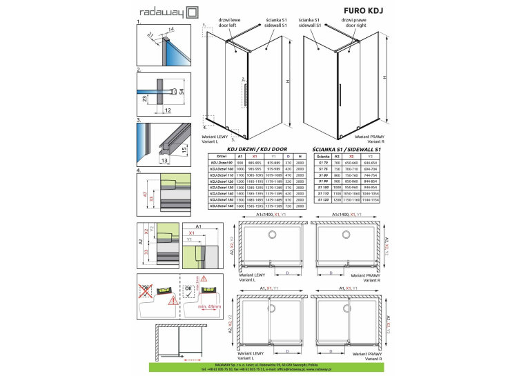 Комплект: Душова кабіна прямокутна Radaway Furo Gold KDJ 100x80x200 золотий/прозорий 10104522-09-01R+10110480-01-01+10113080-01-01+HTF10080-04