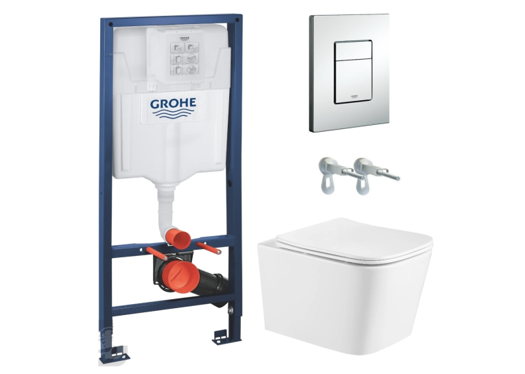 Інсталяційна система Grohe Rapid SL 38772001 з підвісним унітазом Imprese KUBIK TWIST Rimless та кришкою c06810233TW