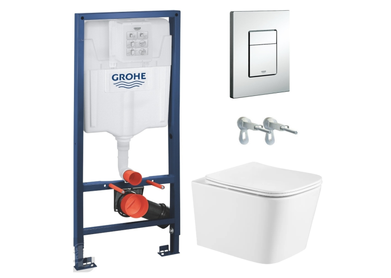 Інсталяційна система Grohe Rapid SL 38772001 з підвісним унітазом Imprese KUBIK TWIST Rimless та кришкою c06810233TW