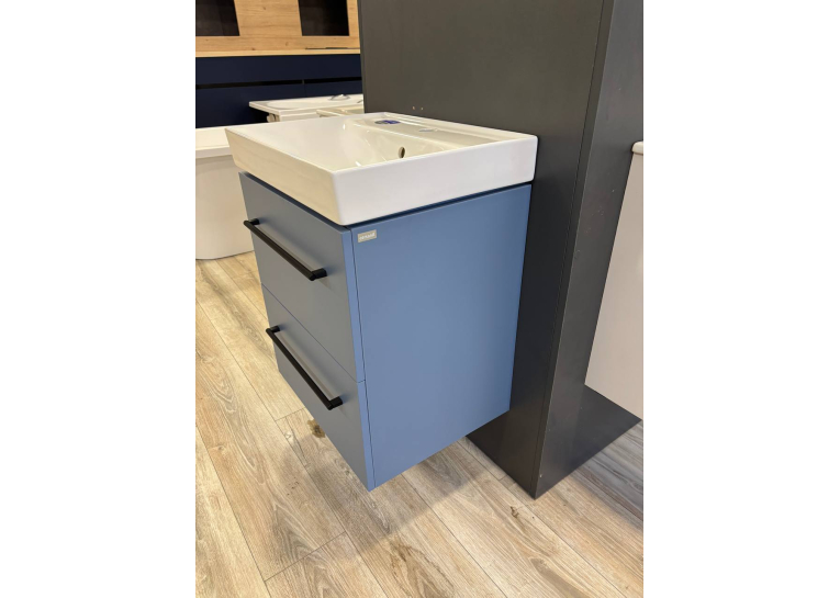 Шафка для раковини Cersanit LARGA 50х38, блакитна S932-068+Раковина Cersanit LARGA 50см, меблева біла EW K120-008+МЕБЛЕВА РУЧКА LARGA ЧОРНА (2 ШТ.), S932-068+K120-008+S599-0141 (виставковий зразок)