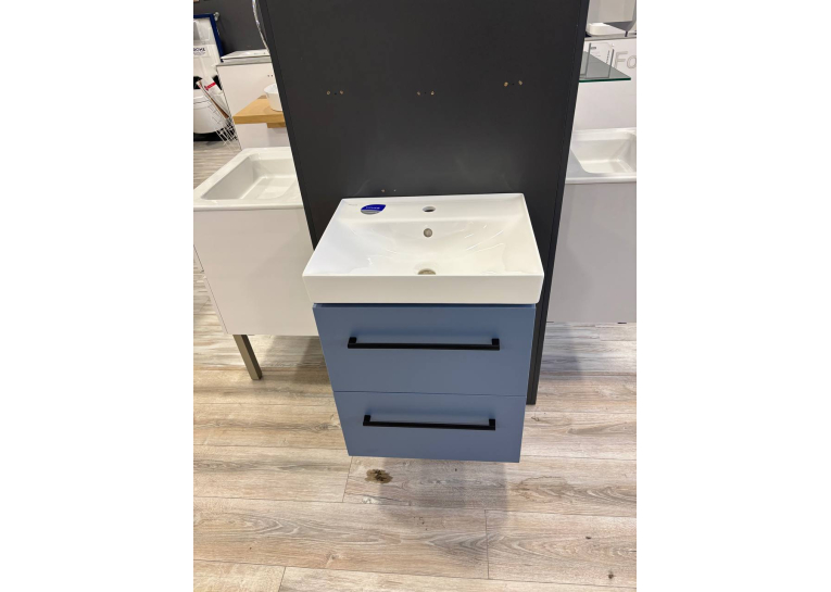 Шафка для раковини Cersanit LARGA 50х38, блакитна S932-068+Раковина Cersanit LARGA 50см, меблева біла EW K120-008+МЕБЛЕВА РУЧКА LARGA ЧОРНА (2 ШТ.), S932-068+K120-008+S599-0141 (виставковий зразок)