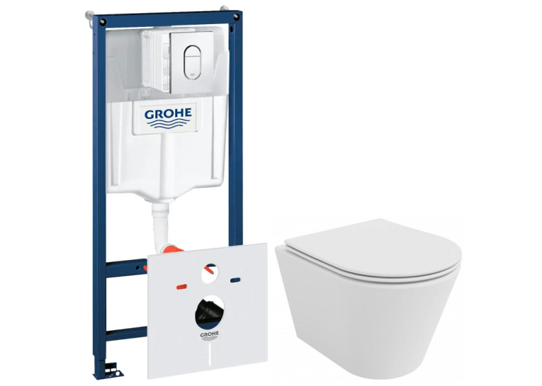 Комплект: Інсталяційна система GROHE Rapid SL 4в1 з клавішею Arena Cosmopolitan, 38929000 + Унітаз підвісний VENTA FOKUS Tornado 3.0 безободковий з дюропластом soft-close 92868