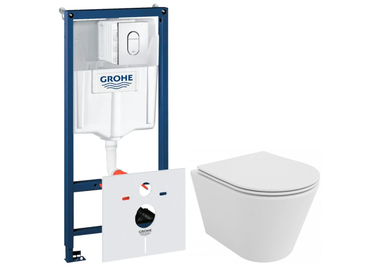 Комплект: Інсталяційна система GROHE Rapid SL 4в1 з клавішею Arena Cosmopolitan, 38929000 + Унітаз підвісний VENTA FOKUS Tornado 3.0 безободковий з дюропластом soft-close 92868