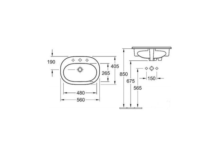 Умывальник овальный врезной в столешницу VILLEROY & BOCH O.NOVO 56х40 см (41615601) UM (Сентехнический недолив)
