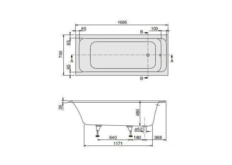 Ванна акриловая прямоугольная VILLEROY&BOCH TARGA STYLE 170/75 см UBA170FRA2V-01 (Небольшой скол – потертость на углу)