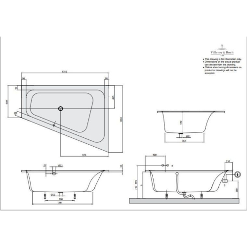 Ванна акриловая асимметричная VILLEROY&BOCH LOOP & FRIENDS 175*135см правая UBA175LFS9R V-01 (Повреждение торцевой части)