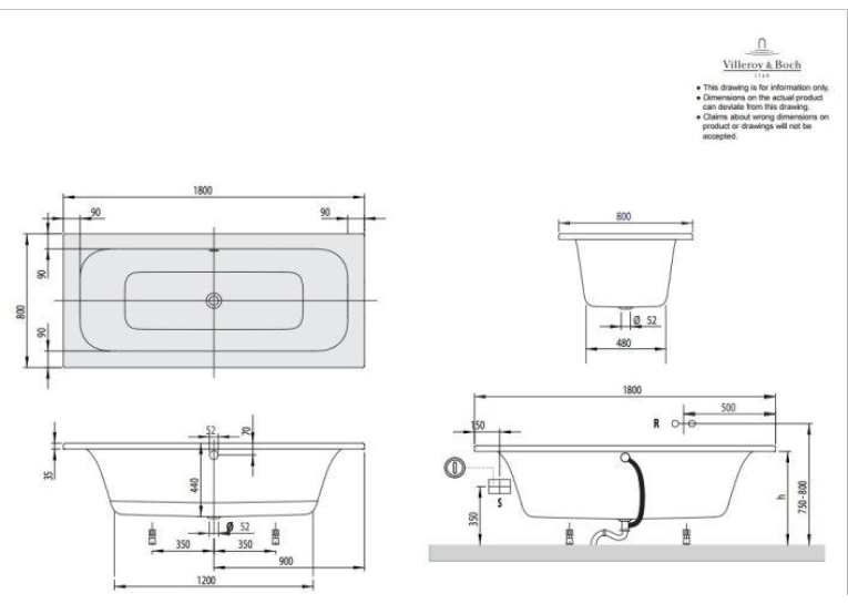 Ванна VILLEROY&BOCH LOOP & FRIENDS 180*80см BA180LFS2V-01