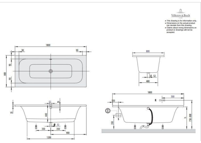 Ванна VILLEROY&BOCH LOOP & FRIENDS 180*80см BA180LFS2V-01